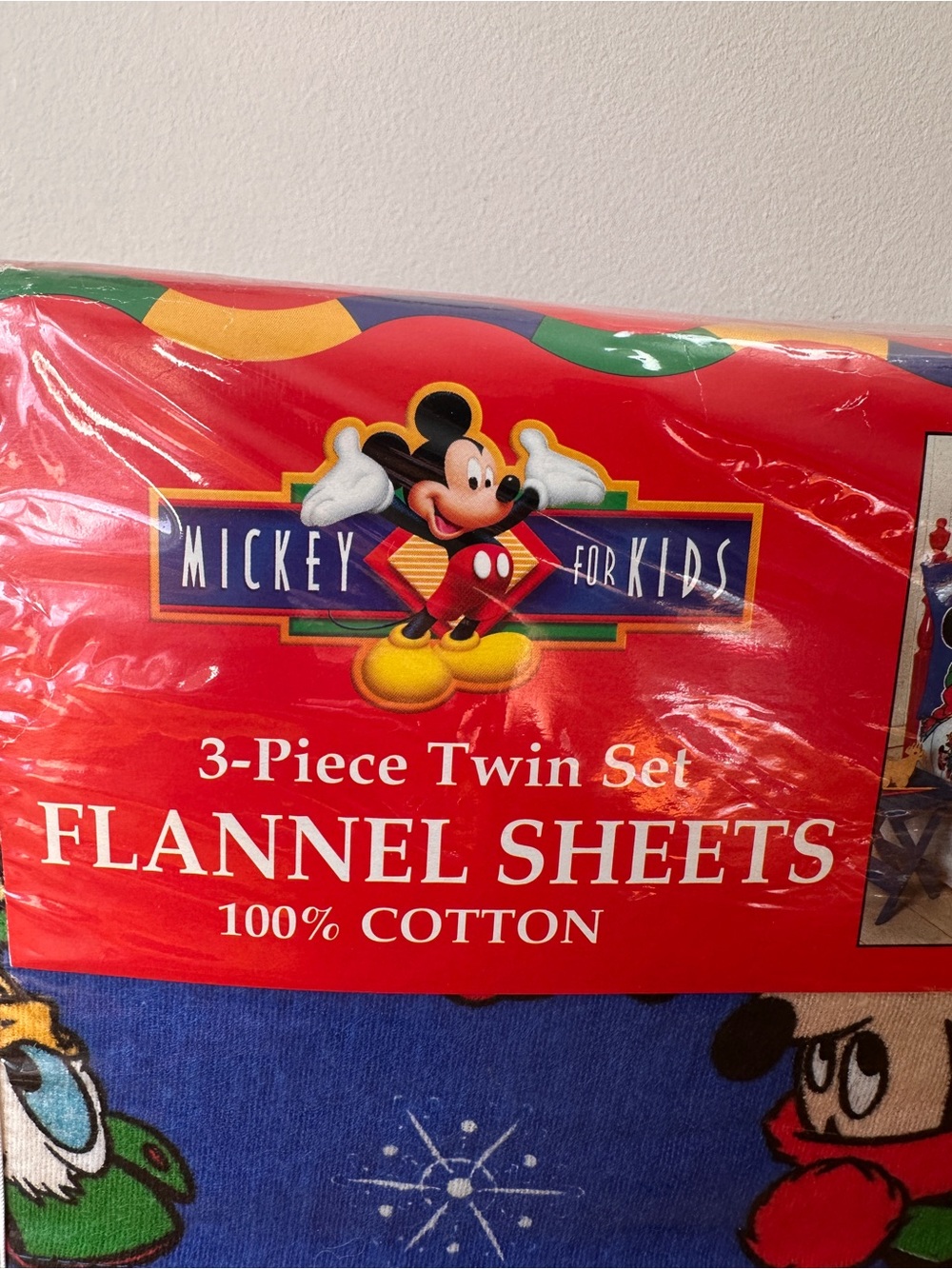 VTG Disney Mickey For Kids Twin Flannel Sheet Set 3pc 100% Cotton Winter NOS - Picture 3 of 5